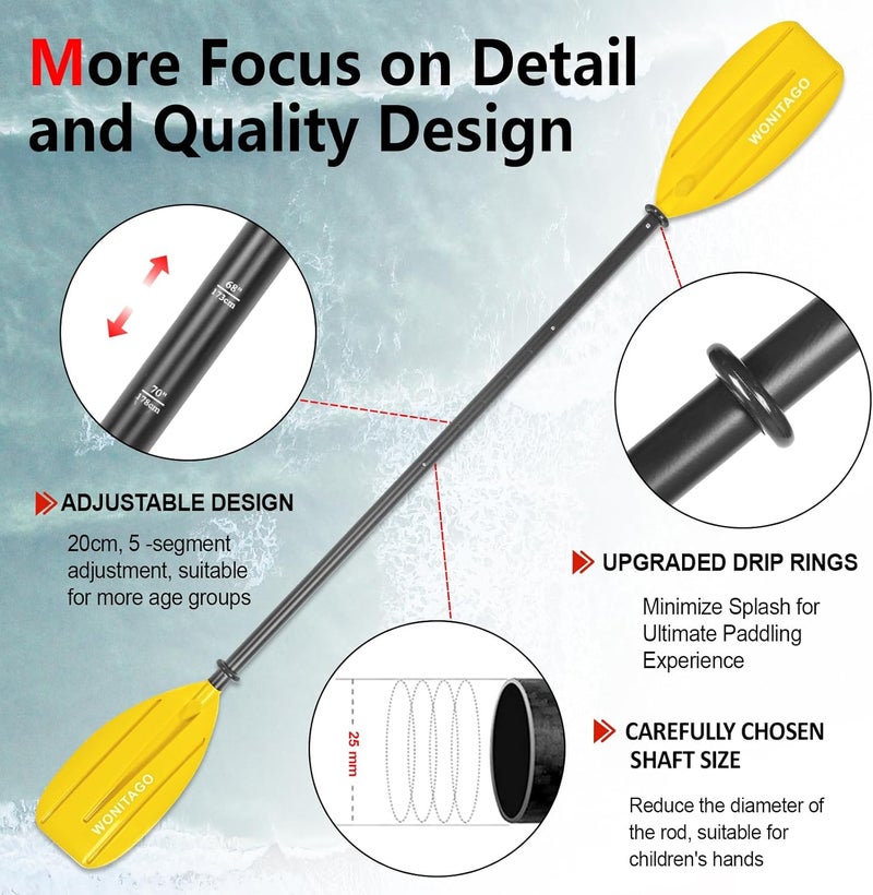 WONITAGO Kayak Paddles for Kid with Aluminum Shaft and PP Blade, Floating Kayaking Oars for Youth and Junior, Adjustable 163-183cm/64-72 Inches - Image 3